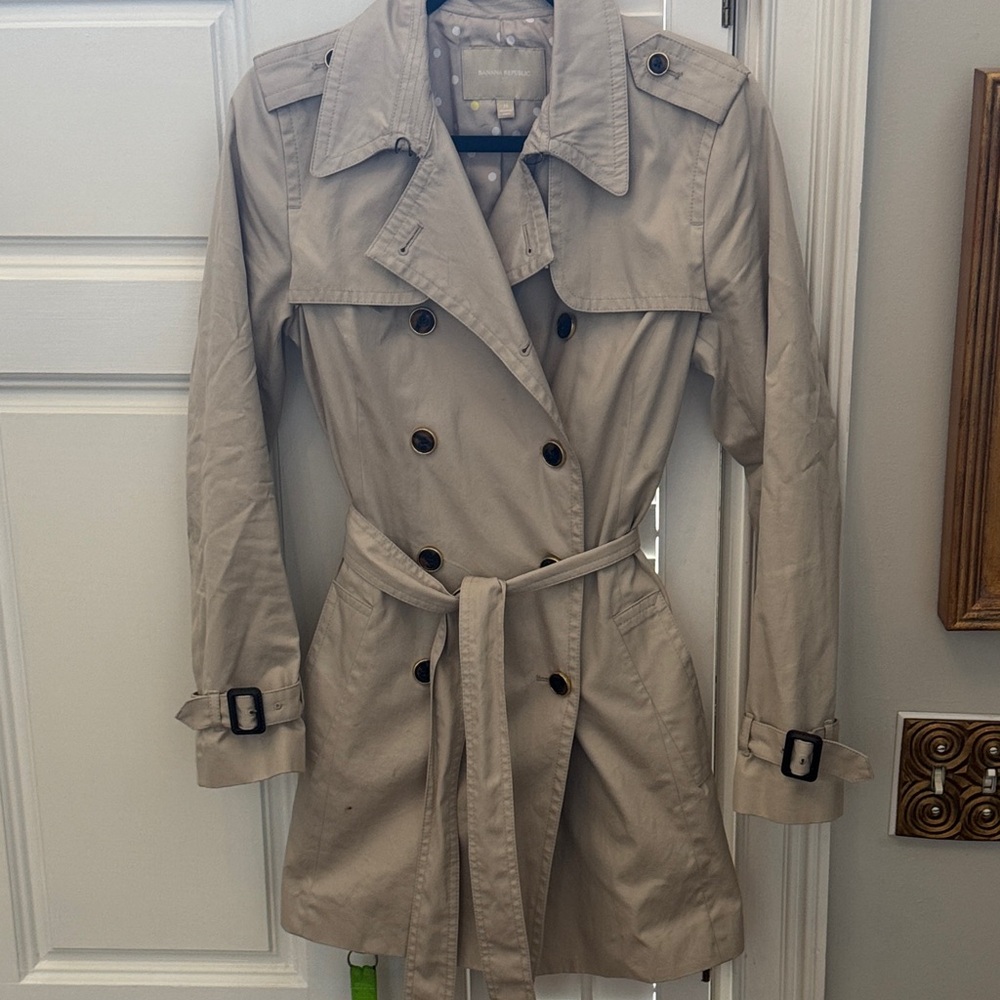 Banana Republic Khaki Double-Breasted Trench Coat